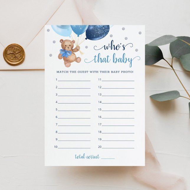 Who's That Baby Photo Baby Shower Teddy Bear Card (Creator Uploaded)