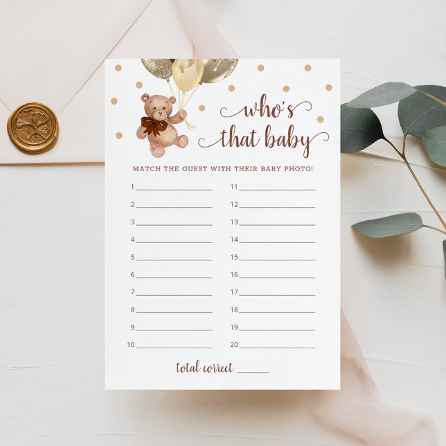 Who's That Baby Photo Baby Shower Teddy Bear Card (Creator Uploaded)