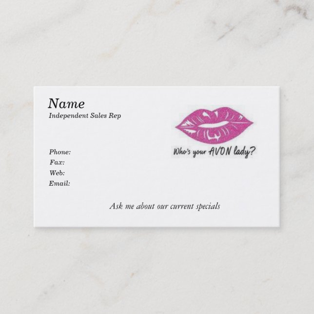 Who's your Avon lady? Business Card (Front)