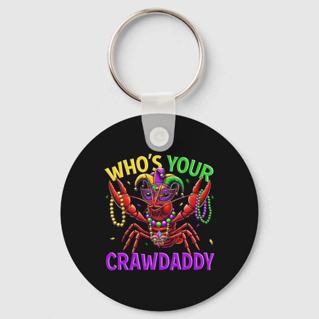 Whos Your Crawdaddy Crawfish Jester Bead Hat Mardi Key Ring (Front)