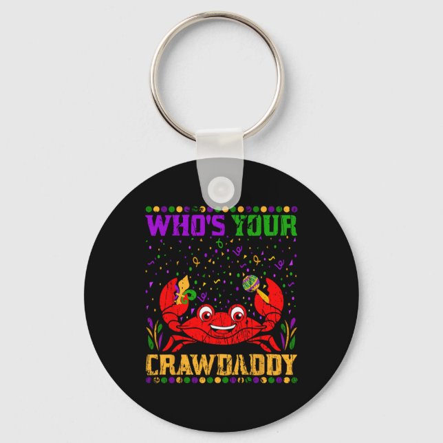 Whos Your Crawdaddy Jester Crawfish Beads Mardi Gr Key Ring (Front)