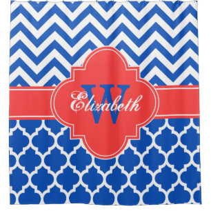 Wht Coral Red Moroccan #5 Chevron 1IQRN Shower Curtain