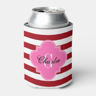 Wht Horiz Stripe HP Name Init Monogram Can Cooler