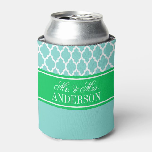Wht Moroccan #4 CB Emerald Name Wedding Can Cooler (Can Front)