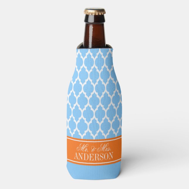 Wht Moroccan #4 CB Pumpkin Name Wedding Bottle Cooler (Bottle Front)