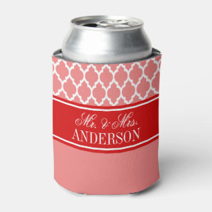 Wht Moroccan #4 CB Red Name Wedding Can Cooler
