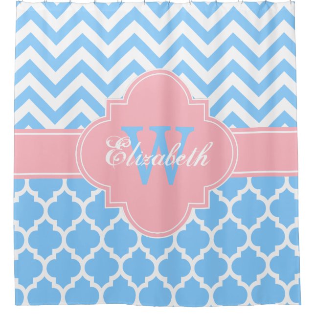 Wht Pink Moroccan #5 Chevron 1IQRN Shower Curtain (Front)