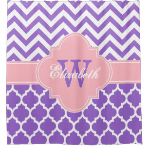Wht Pink Moroccan #5 Chevron 1IQRN Shower Curtain