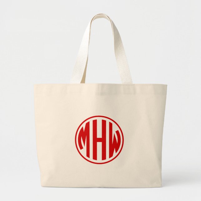 Wht Red 3 Initial in a Circle Monogram DIY BG Large Tote Bag (Front)