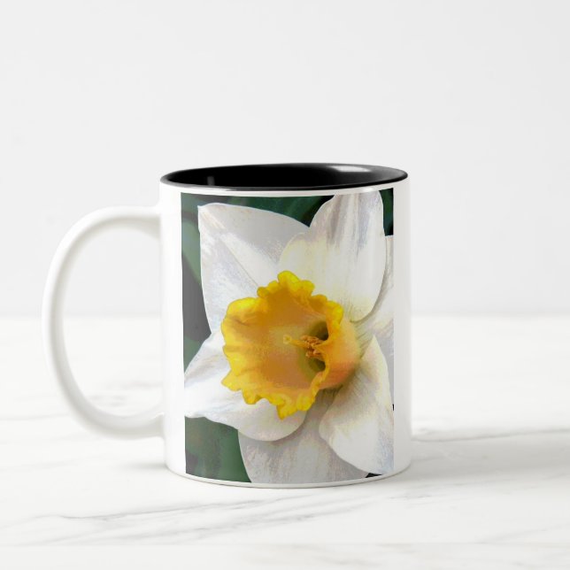 Whte Daffodil with Yellow Centre Two-Tone Coffee Mug (Left)