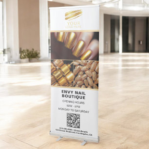 Whte Gold Nail Salon QR Code Collage Photo Logo Retractable Banner