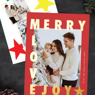 WHTE RED Christmas three photo BOLD MODERN   Gold Foil Holiday Card
