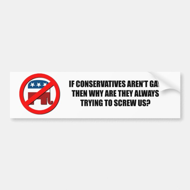 Why are conservatives always trying to screw us bumper sticker (Front)