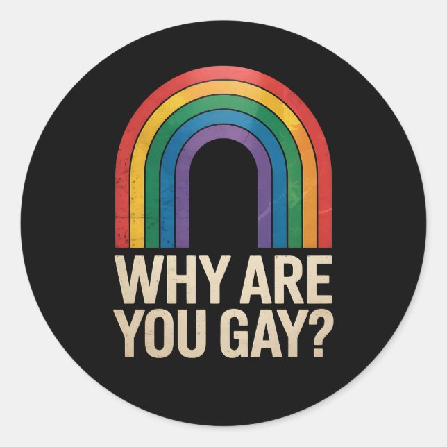 Why Are You Gay Funny Rainbow LGBTQ Pride Ally Classic Round Sticker (Front)