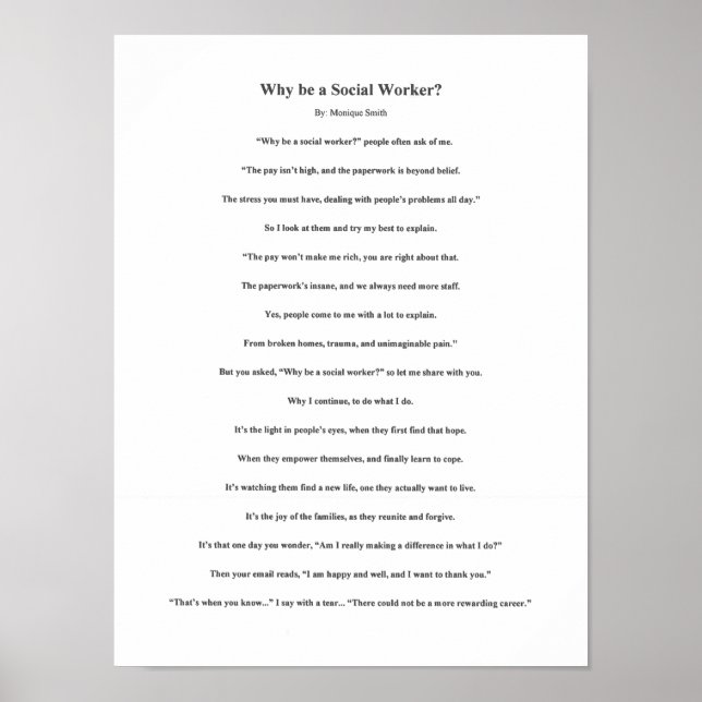 Why be a Social Worker Poem Poster (Front)