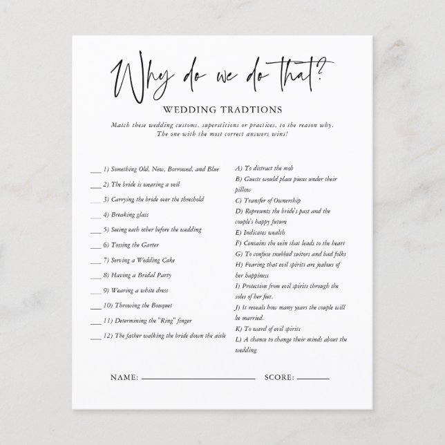 Why Do We Do That | Bridal Shower Game (Front)
