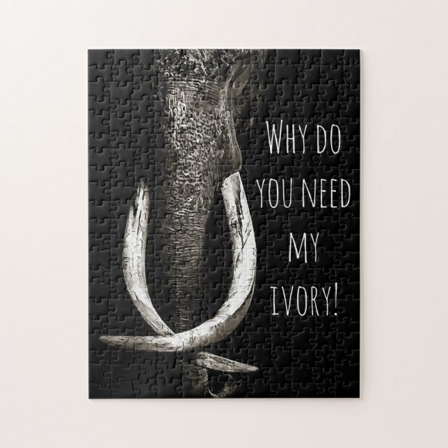 Why Do You Need My Ivory Black and White Elephant Jigsaw Puzzle (Vertical)