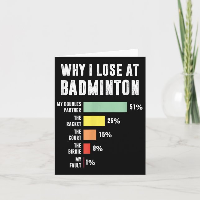 Why I Lose At Badminton, Funny Badminton Player  Card (Front)