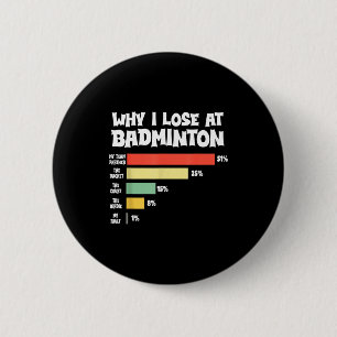 Why I Lose At Badminton Funny Excuses Shuttle Bird 6 Cm Round Badge