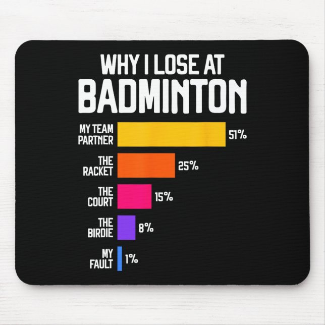 Why I Lose At Badminton Funny Excuses Shuttle Bird Mouse Mat (Front)