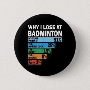 Why I Lose At Badminton Funny My Fault  6 Cm Round Badge