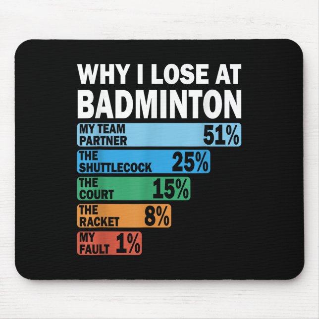 Why I Lose At Badminton Funny My Fault  Mouse Mat (Front)