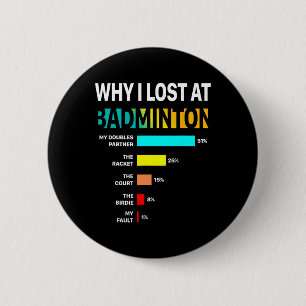 Why I Lose At Badminton Funny Reason Play Shuttle 6 Cm Round Badge