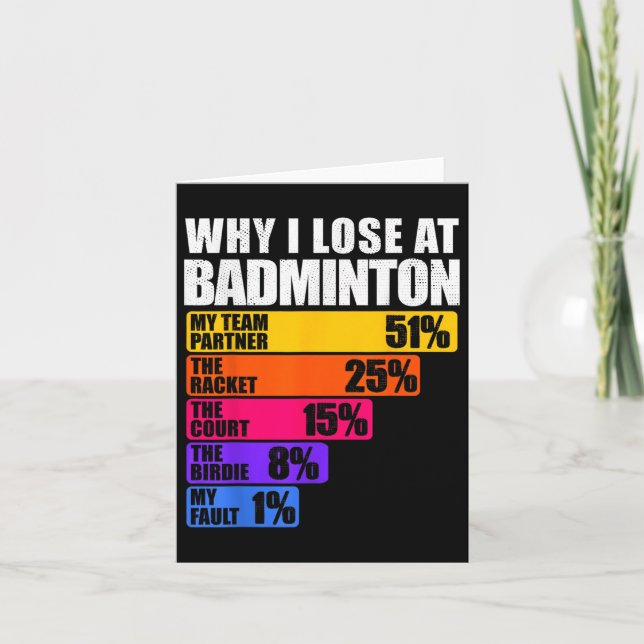 Why I Lose At Badminton Humour  Card (Front)