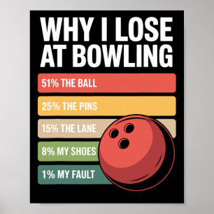 Why I Lose At Bowling Funny Bowler Excuses Poster