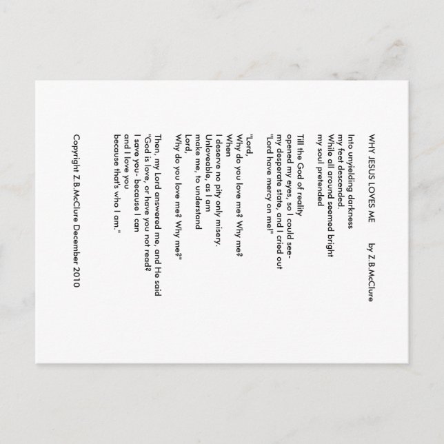 WHY JESUS LOVES ME  - Postcard (Front)