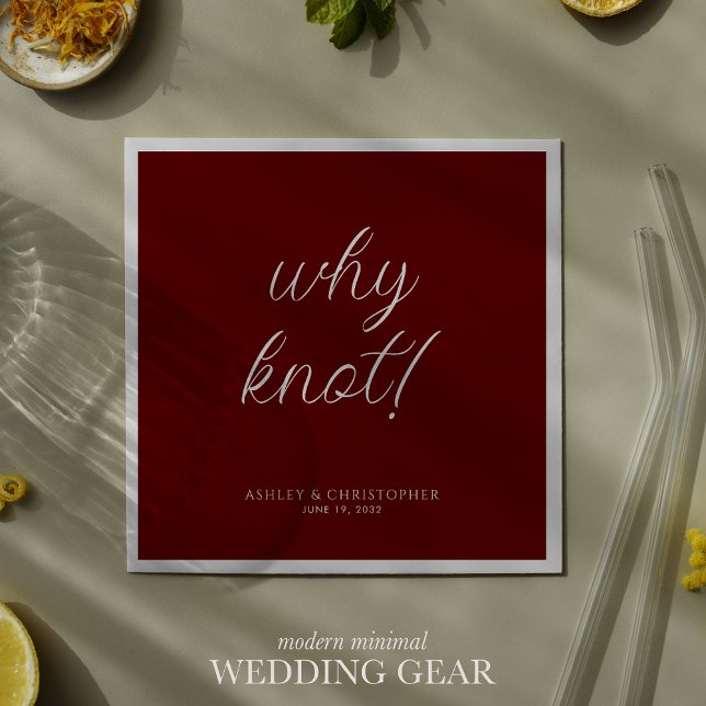 Why knot! Minimal Typographic Red Cocktail Napkin (Creator Uploaded)
