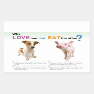Why Love one but eat the other -Dog and Pig Rectangular Sticker