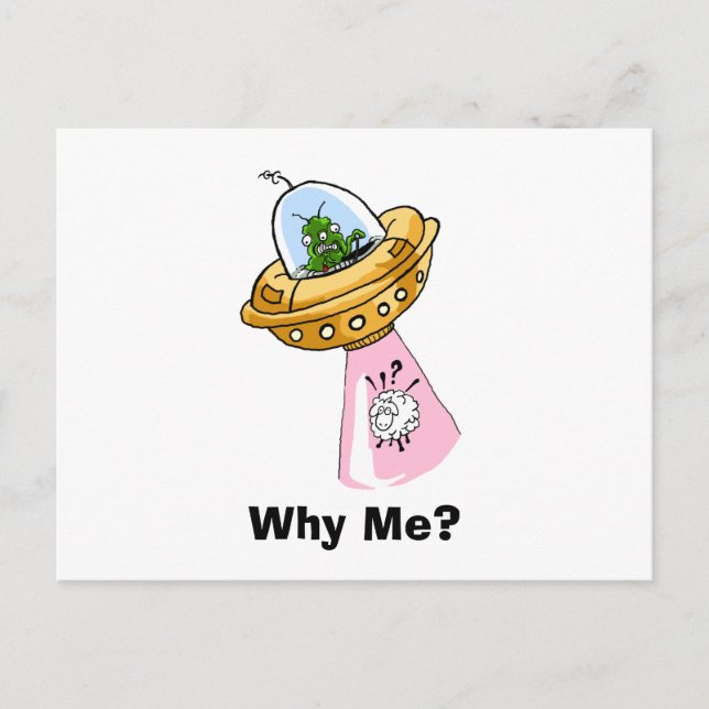 Why Me? UFO Sheep Abduction Postcard (Front)