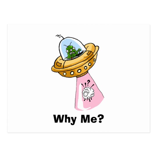 Why Me? UFO Sheep Abduction Postcard