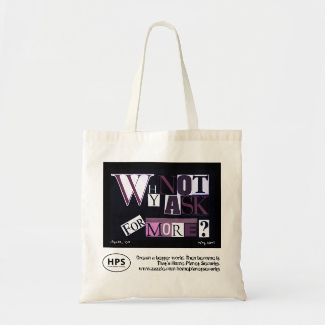 'Why Not Ask For More?' Purple Collage Tote Bag (Front)