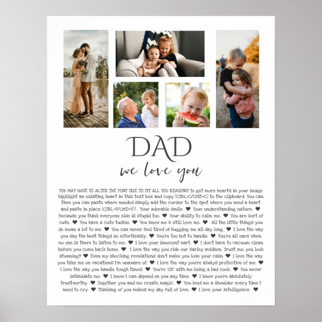 Why We Love You Dad | Custom Photo Collage  Poster (Front)