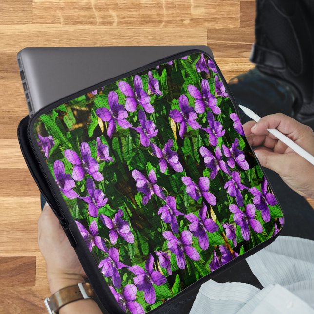 WI State Flower Wood Violet Mosaic Laptop Sleeve (WI State Flower Wood Violet Mosaic Laptop Sleeve)