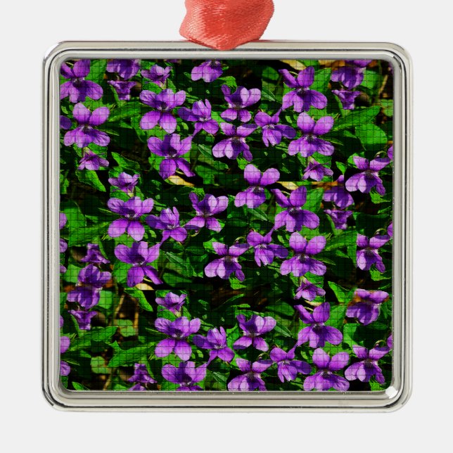 WI State Flower Wood Violet Mosaic Metal Tree Decoration (Front)