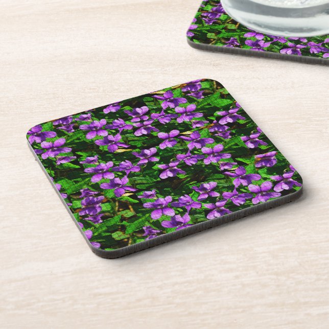 WI State Flower Wood Violet Mosaic Pattern Coaster (Left Side)