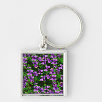 WI State Flower Wood Violet Mosaic Pattern Key Ring