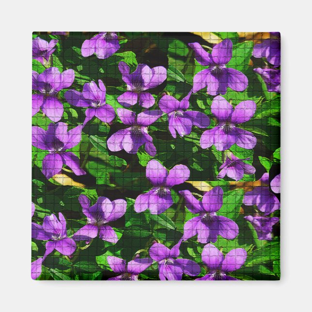 WI State Flower Wood Violet Mosaic Pattern Magnet (Front)