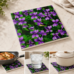 WI State Flower Wood Violet Mosaic Tile