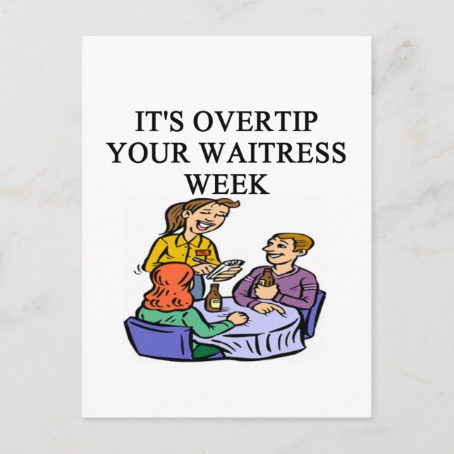 wiatress tipping joke postcard (Front)