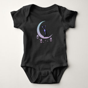Wicca Crescent Moon Mystical Cat Pastel Goth Baby Bodysuit