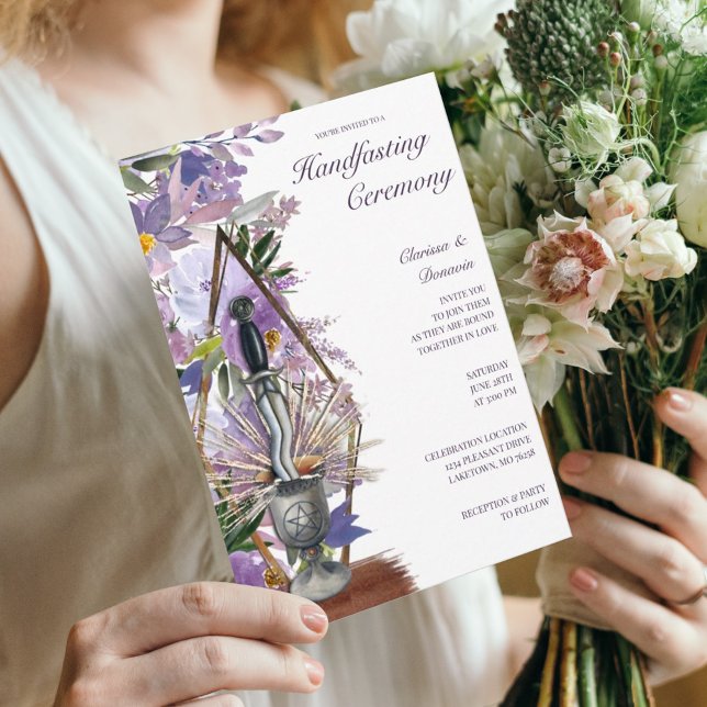 Wicca Handfasting Elegant Purple Floral Invitation (Creator Uploaded)