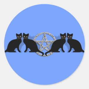 Wicca Magic Pentagram with Black Cat Familiar set Classic Round Sticker
