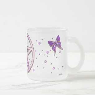 Wiccan Amethyst Jewelled Butterfly Art Frosted Glass Coffee Mug