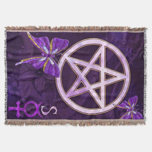 Wiccan Amethyst Jewelled Butterfly Art Throw Blanket (Front)