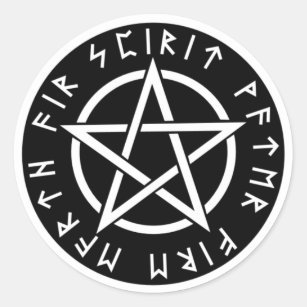 Wiccan Black Runic Pentagram Classic Round Sticker