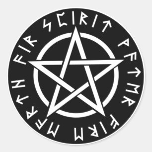 Wiccan Black Runic Pentagram Classic Round Sticker